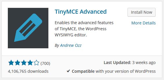 WordPress plugin για κειμενογράφο TinyMCE Advanced